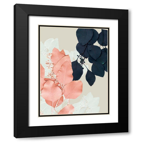 Indigo and Blush Leaves IV Black Modern Wood Framed Art Print with Double Matting by Goldberger, Jennifer