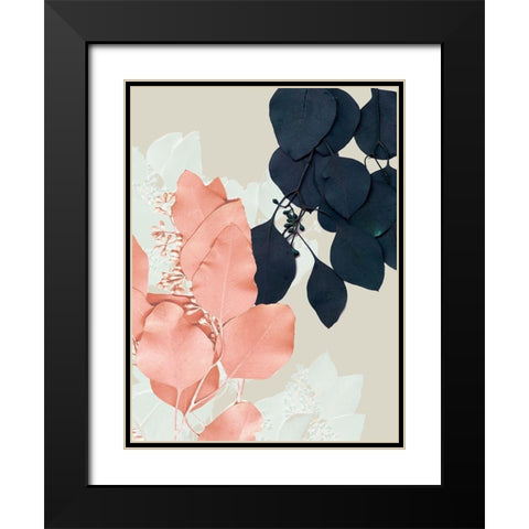 Indigo and Blush Leaves IV Black Modern Wood Framed Art Print with Double Matting by Goldberger, Jennifer