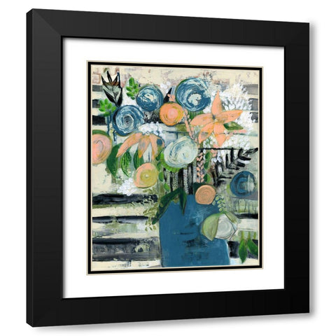 Modern Floral Stripe Black Modern Wood Framed Art Print with Double Matting by Daavettila, Tara