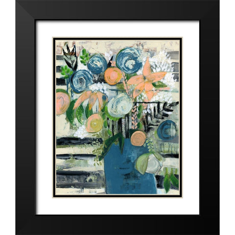 Modern Floral Stripe Black Modern Wood Framed Art Print with Double Matting by Daavettila, Tara