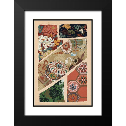 Japanese Textile Design V Black Modern Wood Framed Art Print with Double Matting by Seizan, Ema