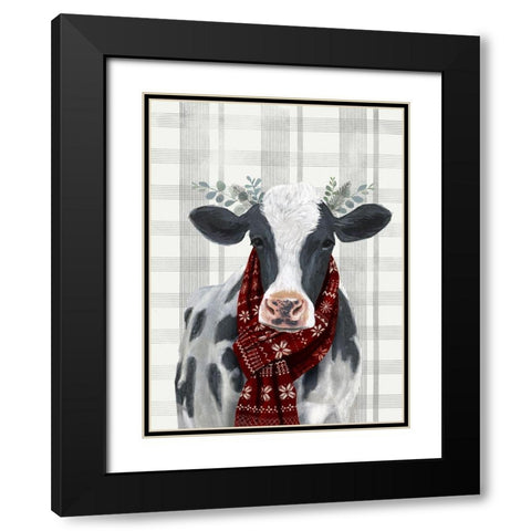 Yuletide Cow I Black Modern Wood Framed Art Print with Double Matting by Borges, Victoria