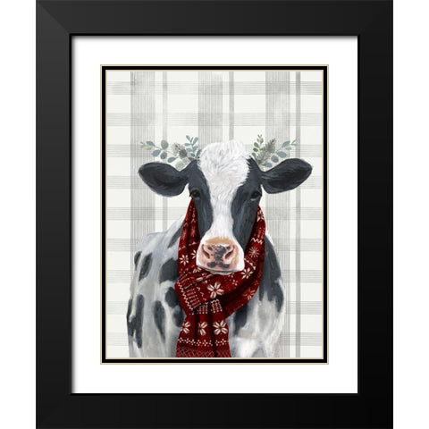Yuletide Cow I Black Modern Wood Framed Art Print with Double Matting by Borges, Victoria