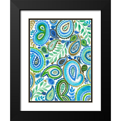 Blue and Green Paisley II Black Modern Wood Framed Art Print with Double Matting by Moore, Regina