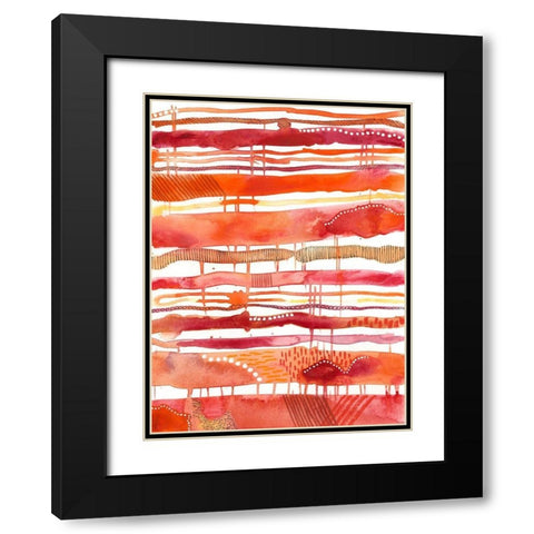 Tangerine Stripes I Black Modern Wood Framed Art Print with Double Matting by Moore, Regina