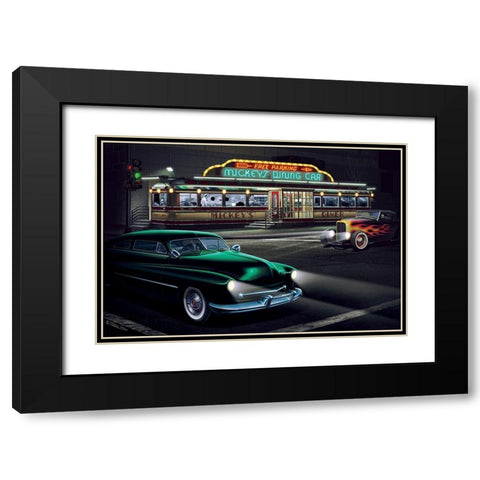Diners and Cars II Black Modern Wood Framed Art Print with Double Matting by Flint, Helen