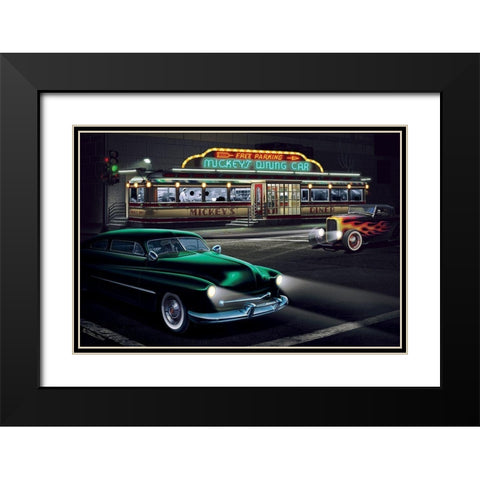 Diners and Cars II Black Modern Wood Framed Art Print with Double Matting by Flint, Helen