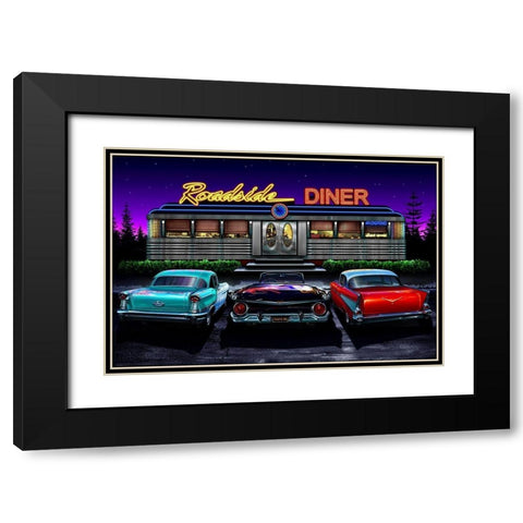 Diners and Cars VIII Black Modern Wood Framed Art Print with Double Matting by Flint, Helen