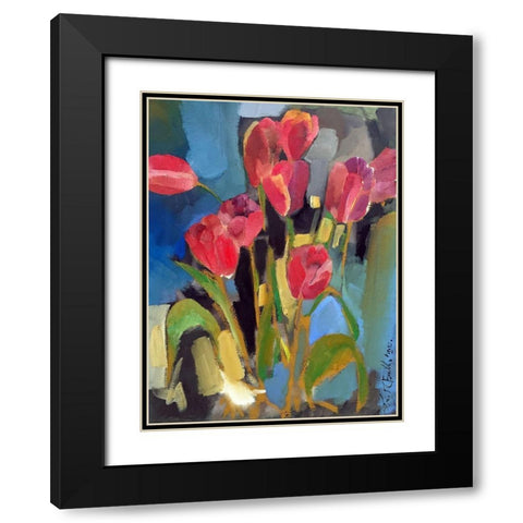 Painterly Tulips II Black Modern Wood Framed Art Print with Double Matting by Ferrell, Erin McGee
