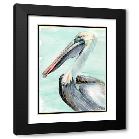 Turquoise Pelican II Black Modern Wood Framed Art Print with Double Matting by Parker, Jennifer Paxton