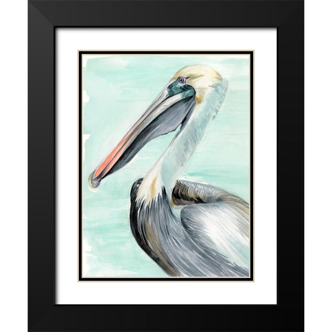 Turquoise Pelican II Black Modern Wood Framed Art Print with Double Matting by Parker, Jennifer Paxton