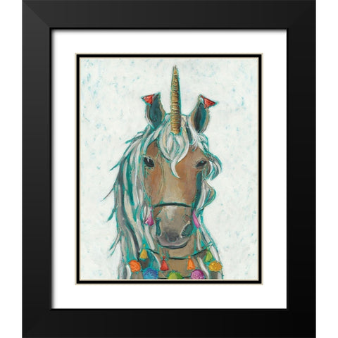 Fiesta Unicorn II Black Modern Wood Framed Art Print with Double Matting by Zarris, Chariklia