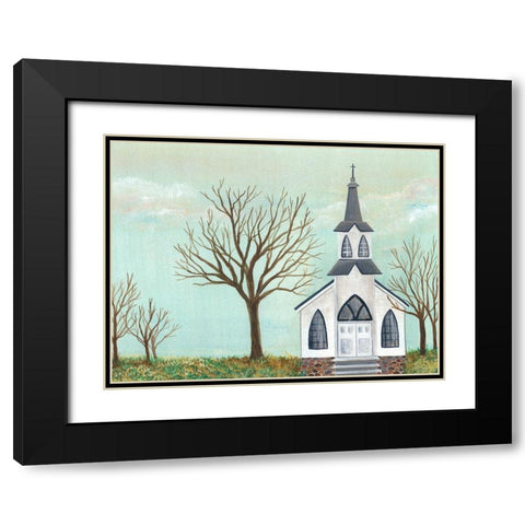 Country Church II Black Modern Wood Framed Art Print with Double Matting by Moore, Regina
