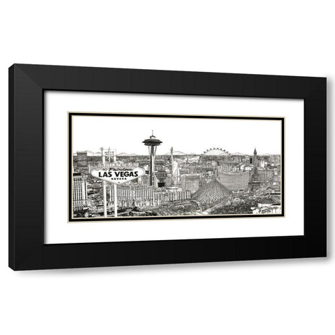 Vegas Skyline in BandW Black Modern Wood Framed Art Print with Double Matting by Wang, Melissa