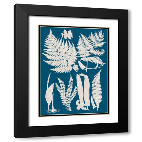 Linen and Blue Ferns I Black Modern Wood Framed Art Print with Double Matting by Vision Studio