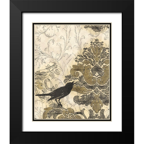 Damask Songbird II Black Modern Wood Framed Art Print with Double Matting by Vess, June Erica