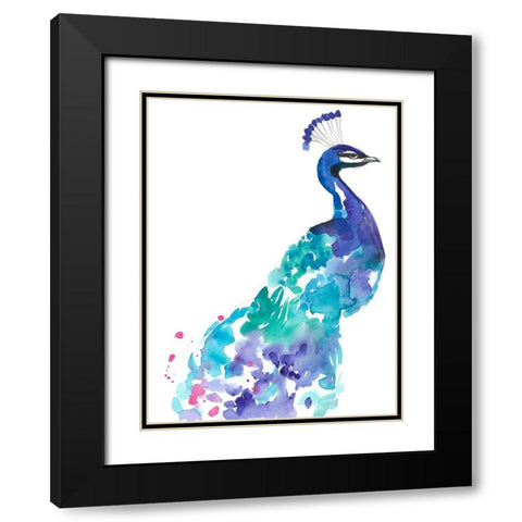 Peacock Splash I Black Modern Wood Framed Art Print with Double Matting by Goldberger, Jennifer