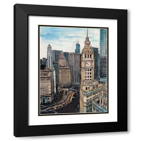 US Cityscape-Chicago Black Modern Wood Framed Art Print with Double Matting by Wang, Melissa