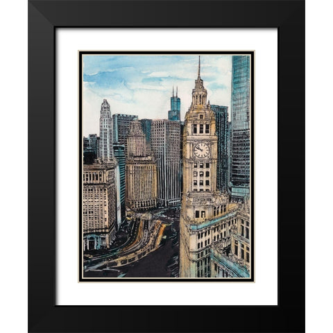 US Cityscape-Chicago Black Modern Wood Framed Art Print with Double Matting by Wang, Melissa