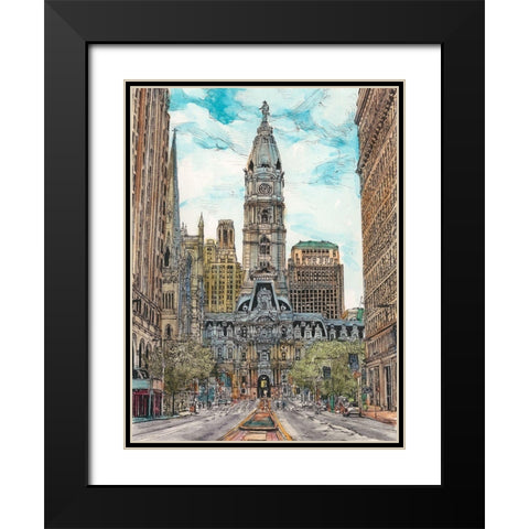 US Cityscape-Philadelphia Black Modern Wood Framed Art Print with Double Matting by Wang, Melissa