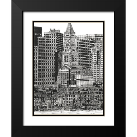 BandW Us Cityscape-Boston Black Modern Wood Framed Art Print with Double Matting by Wang, Melissa