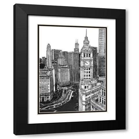 BandW Us Cityscape-Chicago Black Modern Wood Framed Art Print with Double Matting by Wang, Melissa