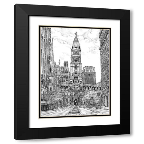 BandW Us Cityscape-Philadelphia Black Modern Wood Framed Art Print with Double Matting by Wang, Melissa