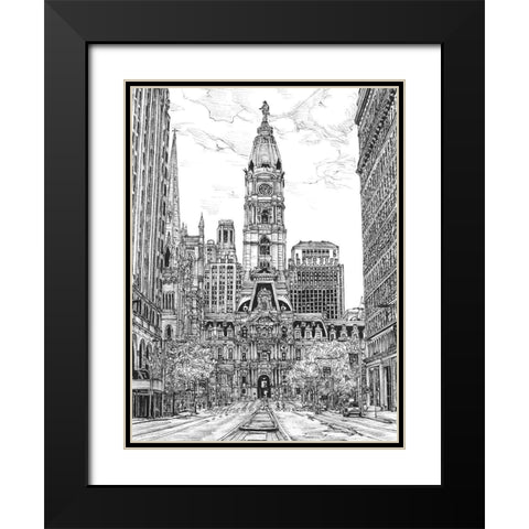 BandW Us Cityscape-Philadelphia Black Modern Wood Framed Art Print with Double Matting by Wang, Melissa