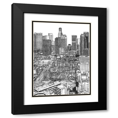 BandW Us Cityscape-Los Angeles Black Modern Wood Framed Art Print with Double Matting by Wang, Melissa