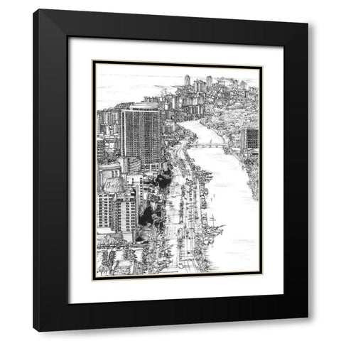 BandW Us Cityscape-Miami Black Modern Wood Framed Art Print with Double Matting by Wang, Melissa