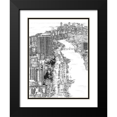 BandW Us Cityscape-Miami Black Modern Wood Framed Art Print with Double Matting by Wang, Melissa