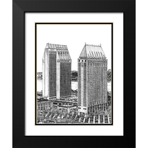 BandW Us Cityscape-San Diego Black Modern Wood Framed Art Print with Double Matting by Wang, Melissa