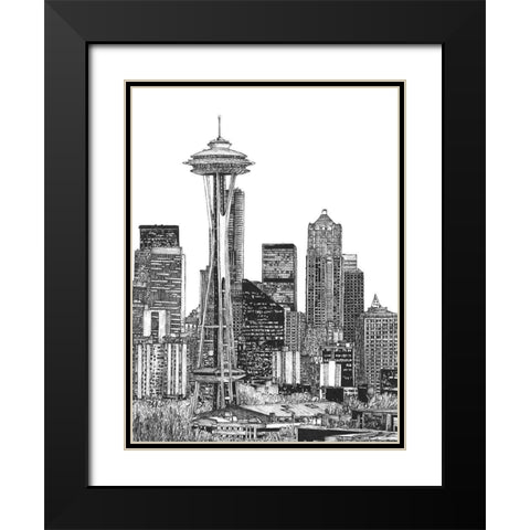 BandW Us Cityscape-Seattle Black Modern Wood Framed Art Print with Double Matting by Wang, Melissa