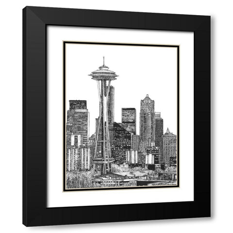 BandW Us Cityscape-Seattle Black Modern Wood Framed Art Print with Double Matting by Wang, Melissa