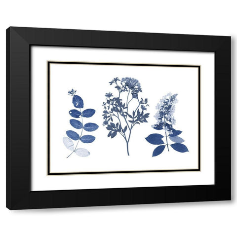 Indigo Pressed Florals I Black Modern Wood Framed Art Print with Double Matting by Studio W
