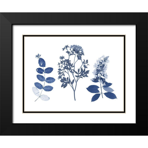 Indigo Pressed Florals I Black Modern Wood Framed Art Print with Double Matting by Studio W