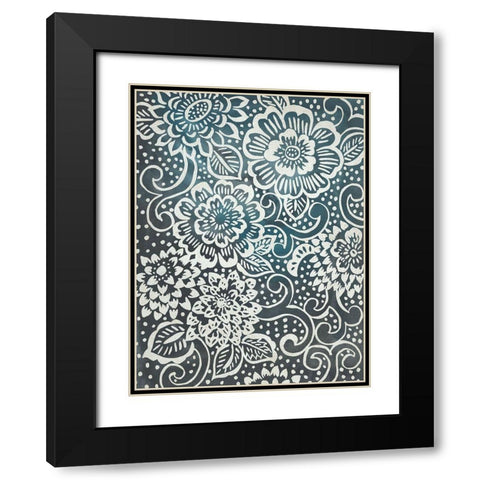 Floral Batik I Black Modern Wood Framed Art Print with Double Matting by Zarris, Chariklia