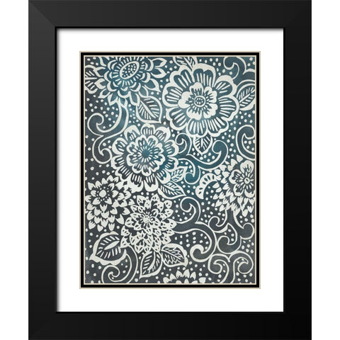 Floral Batik I Black Modern Wood Framed Art Print with Double Matting by Zarris, Chariklia