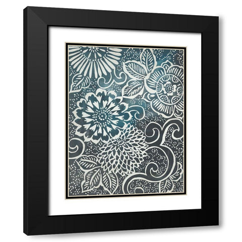 Floral Batik II Black Modern Wood Framed Art Print with Double Matting by Zarris, Chariklia