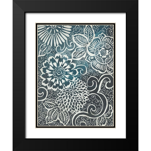 Floral Batik II Black Modern Wood Framed Art Print with Double Matting by Zarris, Chariklia