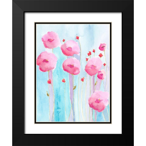 Pink Florets II Black Modern Wood Framed Art Print with Double Matting by Moore, Regina