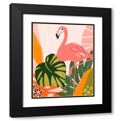 Jungle Flamingo I Black Modern Wood Framed Art Print with Double Matting by Vess, June Erica
