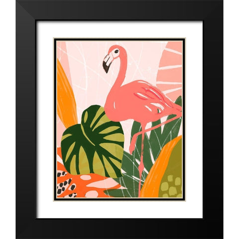 Jungle Flamingo I Black Modern Wood Framed Art Print with Double Matting by Vess, June Erica