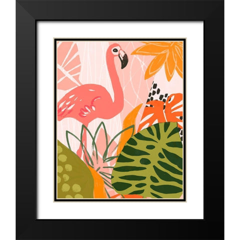 Jungle Flamingo II Black Modern Wood Framed Art Print with Double Matting by Vess, June Erica