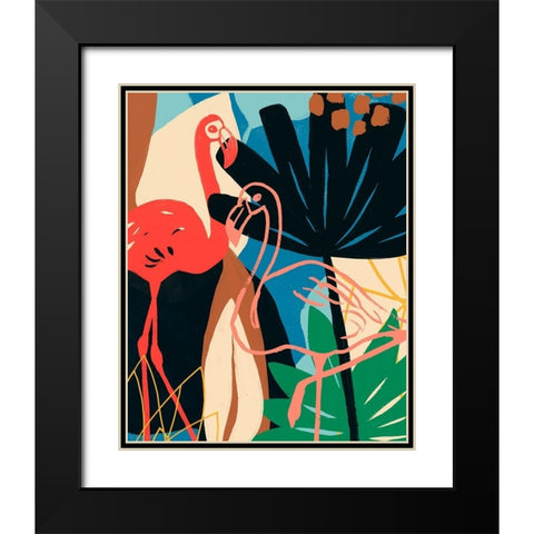 Funky Flamingo I Black Modern Wood Framed Art Print with Double Matting by Vess, June Erica
