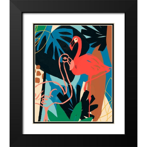 Funky Flamingo II Black Modern Wood Framed Art Print with Double Matting by Vess, June Erica