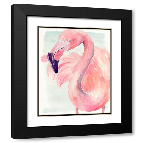 Pastel Flamingo I Black Modern Wood Framed Art Print with Double Matting by Parker, Jennifer Paxton