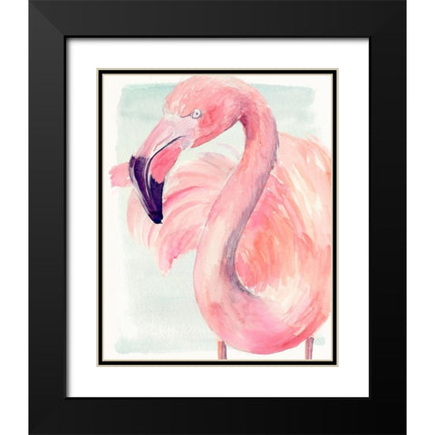 Pastel Flamingo I Black Modern Wood Framed Art Print with Double Matting by Parker, Jennifer Paxton