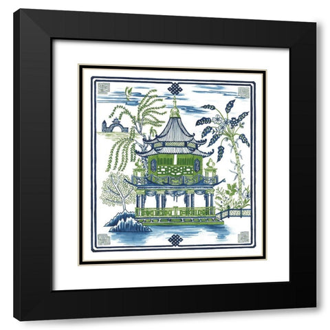 Pagoda Visit I Black Modern Wood Framed Art Print with Double Matting by Wang, Melissa