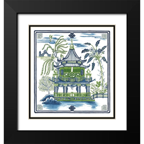 Pagoda Visit I Black Modern Wood Framed Art Print with Double Matting by Wang, Melissa